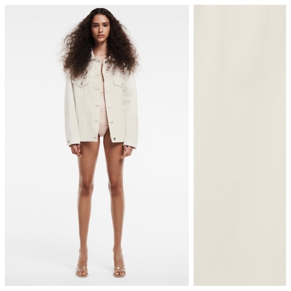 NWT. Zara Ecru Denim Oversized Collared Jacket. Size M-L. - Picture 1 of 11